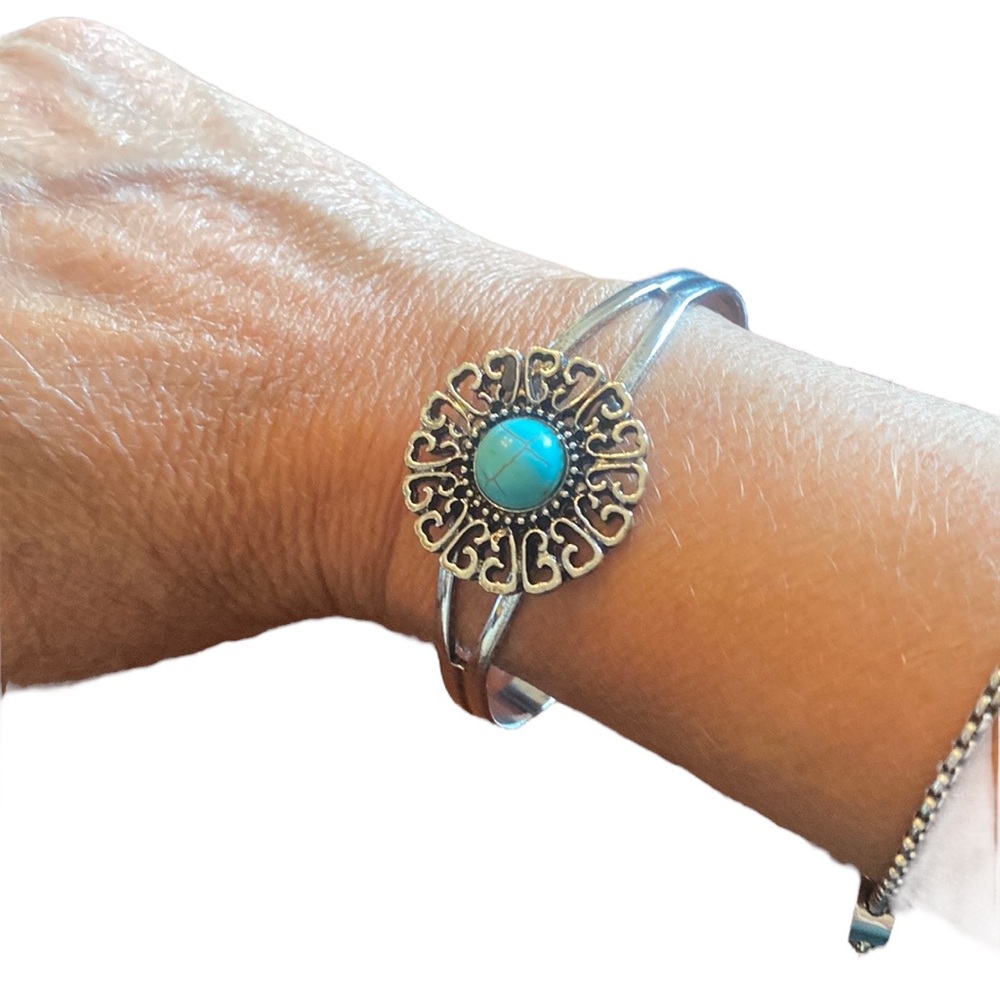 Antiqued Silver Turquoise Cuff Bracelet